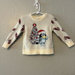 Bluey white candy cane and tree Christmas sweater size 12 months